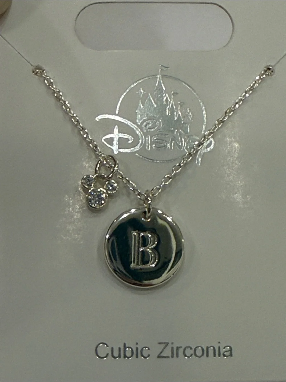 Disney Silver Tone 'B' Initial Necklace with Crystal Mickey Accent
